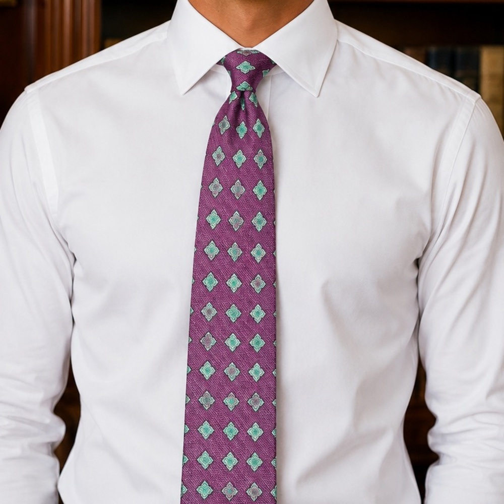 Kiton Purple and Aqua Geometric Silk Tie